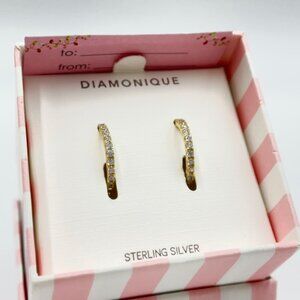 Diamonique Sterling Silver Goldclad Cubic Zirconia round circle Earrings